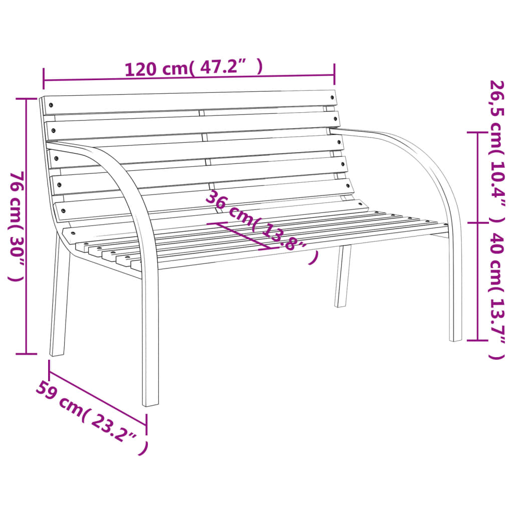 Bancă de grădină, gri, 120 cm, lemn