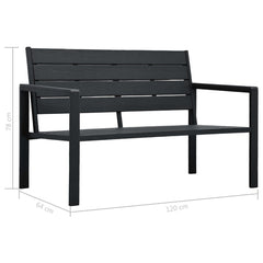 Bancă de grădină, negru, 120 cm, aspect de lemn, HDPE