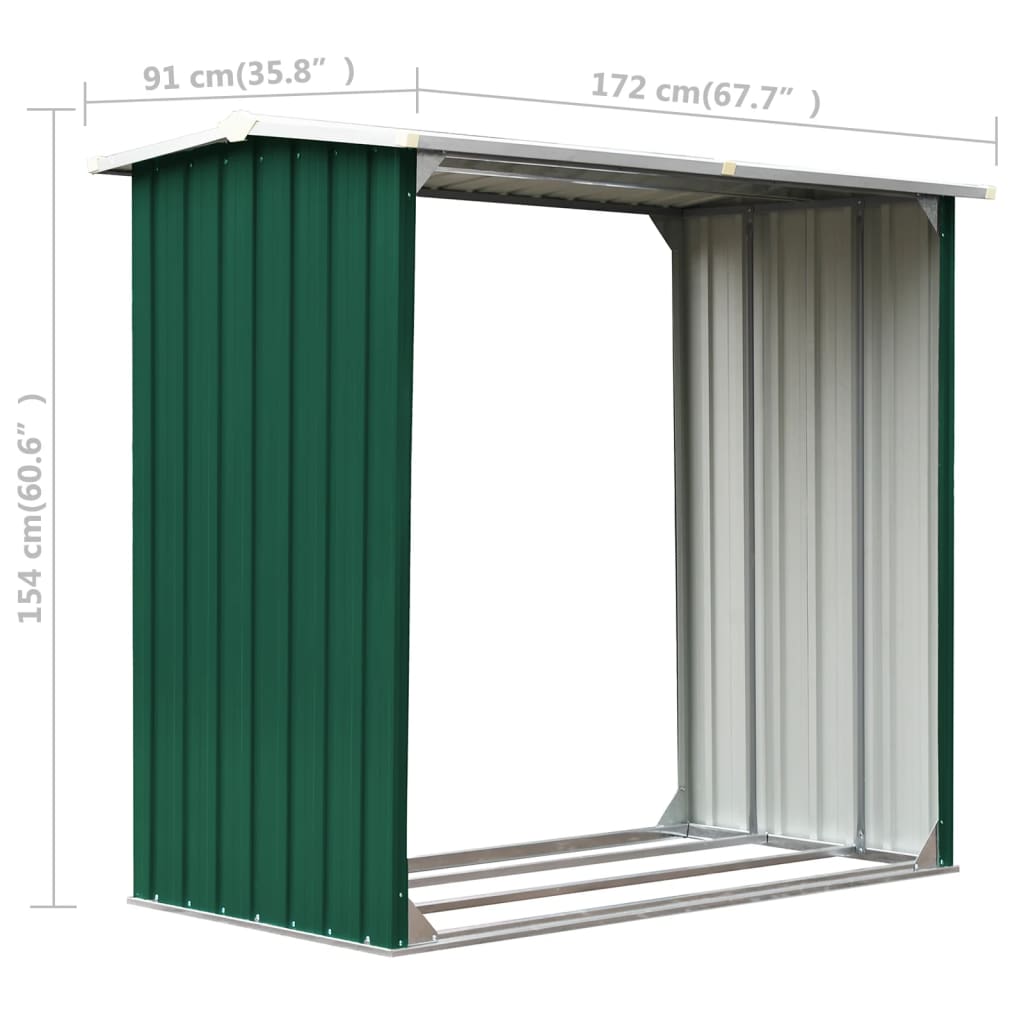 Șopron depozitare lemne, verde, 172x91x154 cm, oțel galvanizat