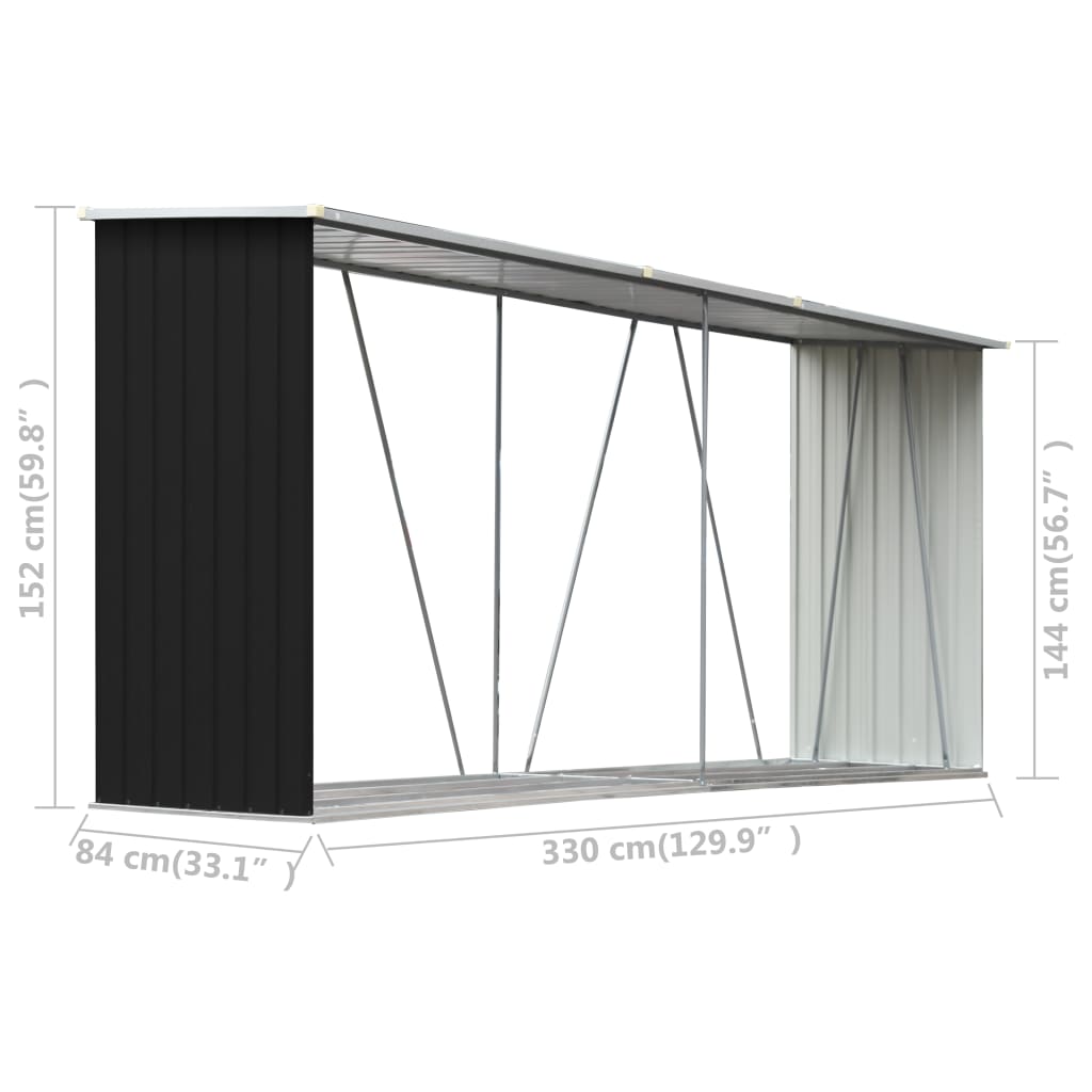 Șopron depozitare lemne antracit 330x84x152 cm oțel galvanizat