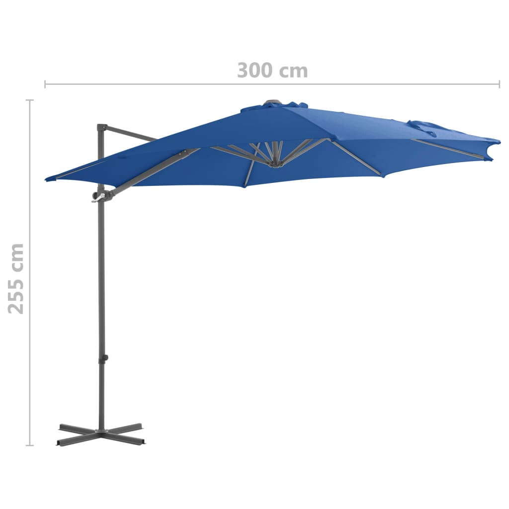 Umbrelă în consolă, stâlp din oțel, albastru azuriu, 300 cm