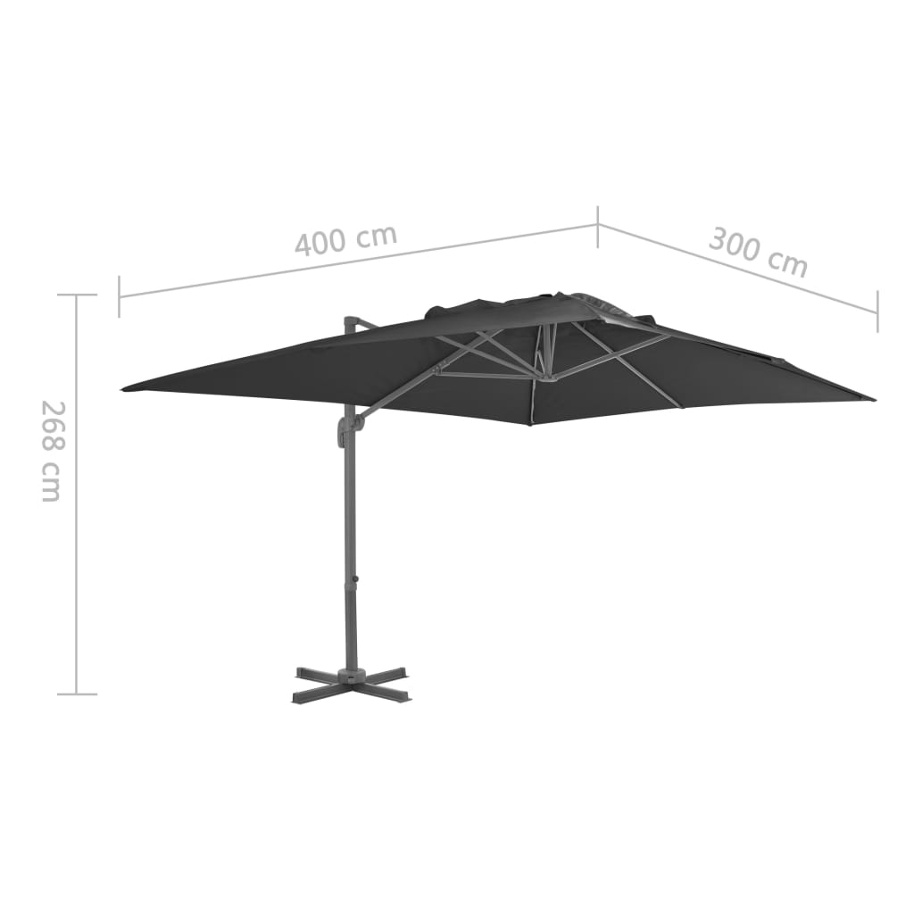 Umbrelă de grădină cantilever cu stâlp din aluminiu 4x3 m negru