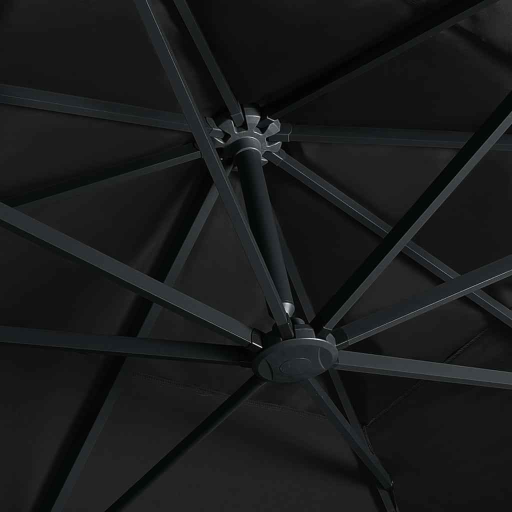 Umbrelă suspendată cu LED și stâlp aluminiu negru 400x300 cm