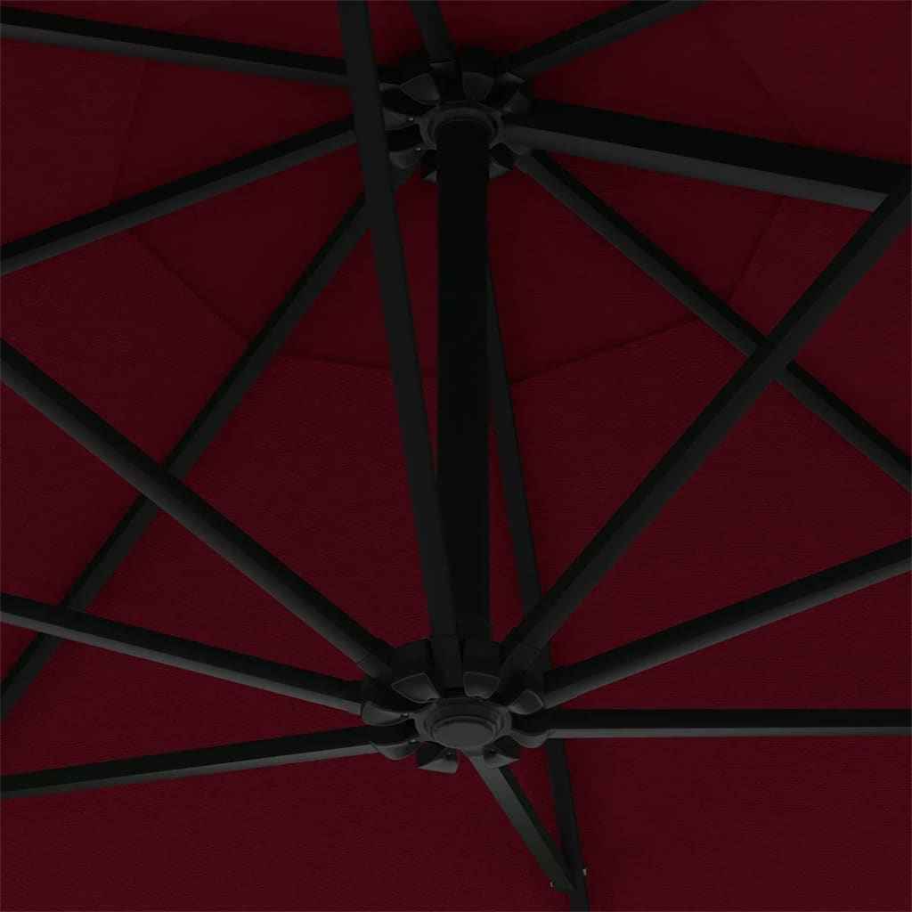 Umbrelă de soare de perete, stâlp metalic, roșu vișiniu, 300cm