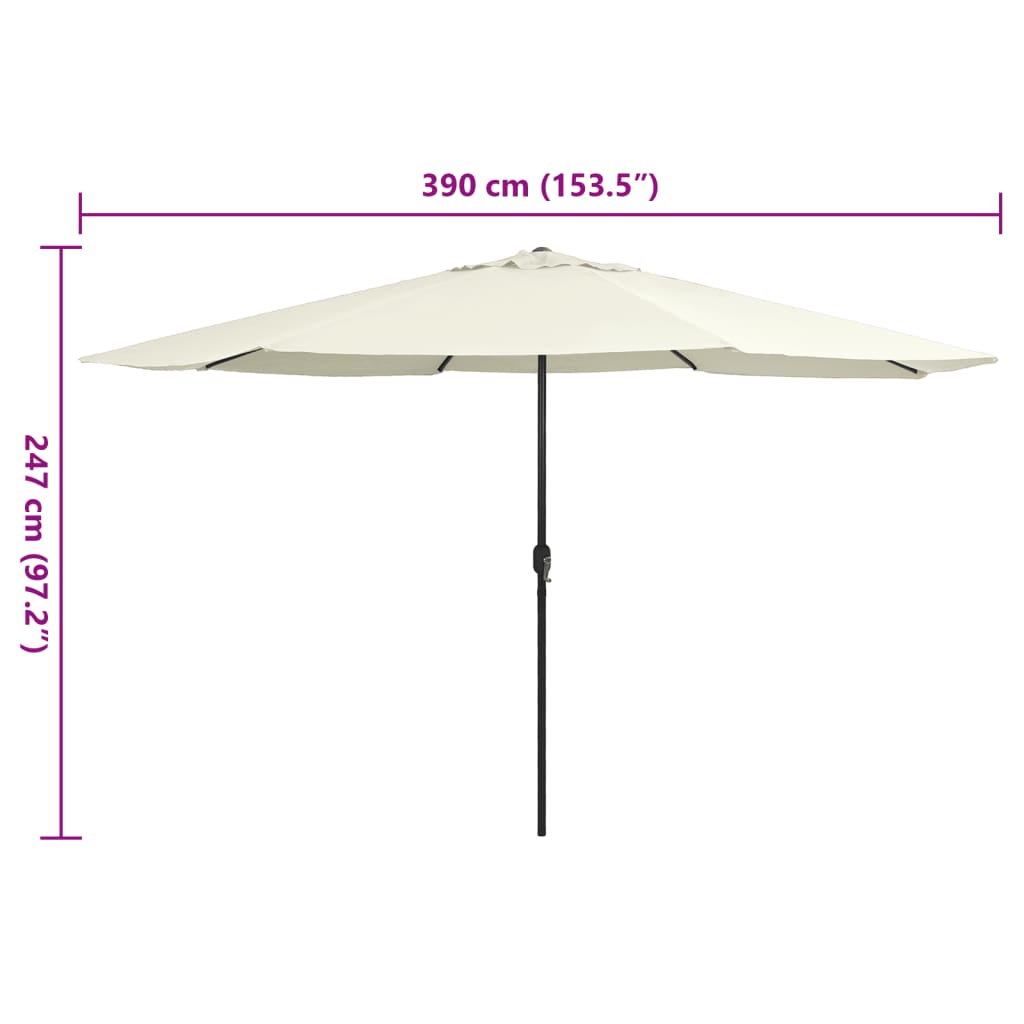 Umbrelă de soare de grădină, stâlp metalic, alb nisipiu 390 cm