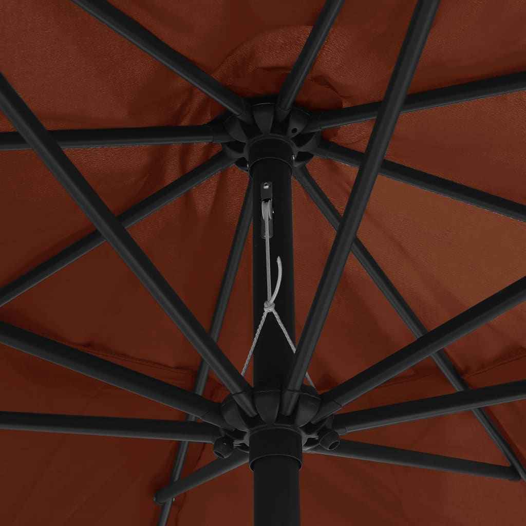 Umbrelă de soare de grădină, stâlp metalic, cărămiziu, 390 cm