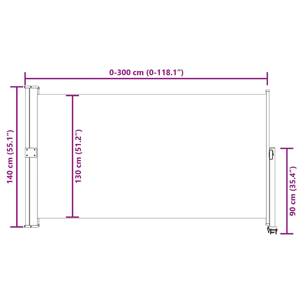 Copertină laterală retractabilă de terasă, roșu, 140 x 300 cm