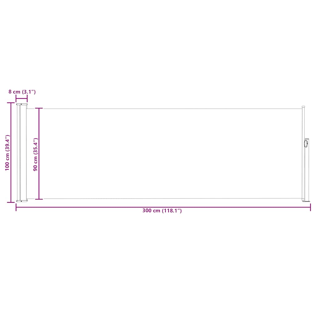 Copertină laterală retractabilă de terasă, crem, 100 x 300 cm