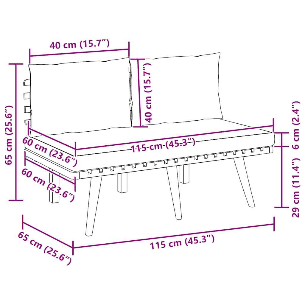 Bancă de grădină cu perne, 115 cm, lemn masiv de acacia