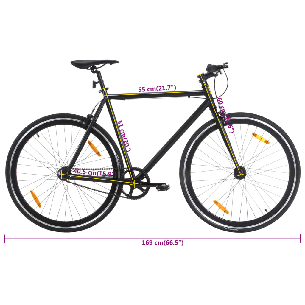 Bicicletă cu angrenaj fix, negru, 700c, 51 cm