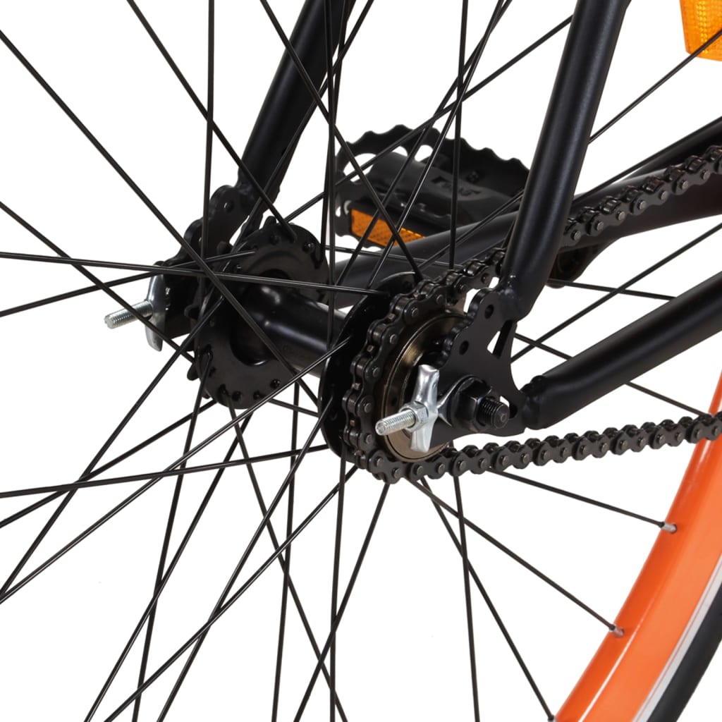 Bicicletă cu angrenaj fix, negru și portocaliu, 700c, 55 cm
