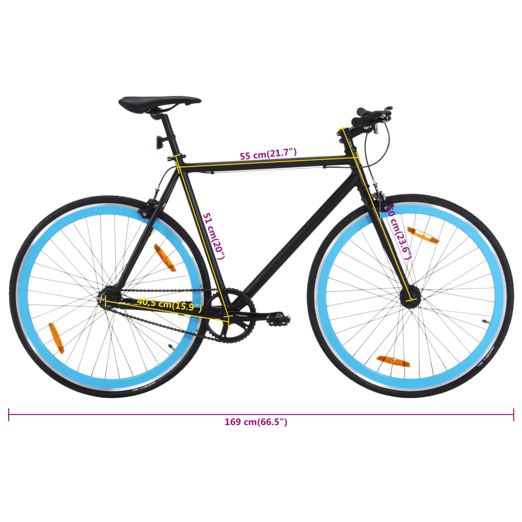 Bicicletă cu angrenaj fix, negru și albastru, 700c, 51 cm