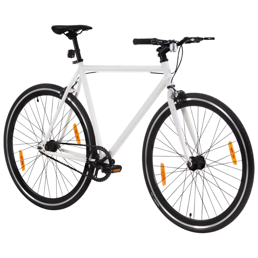 Bicicletă cu angrenaj fix, alb și negru, 700c, 51 cm