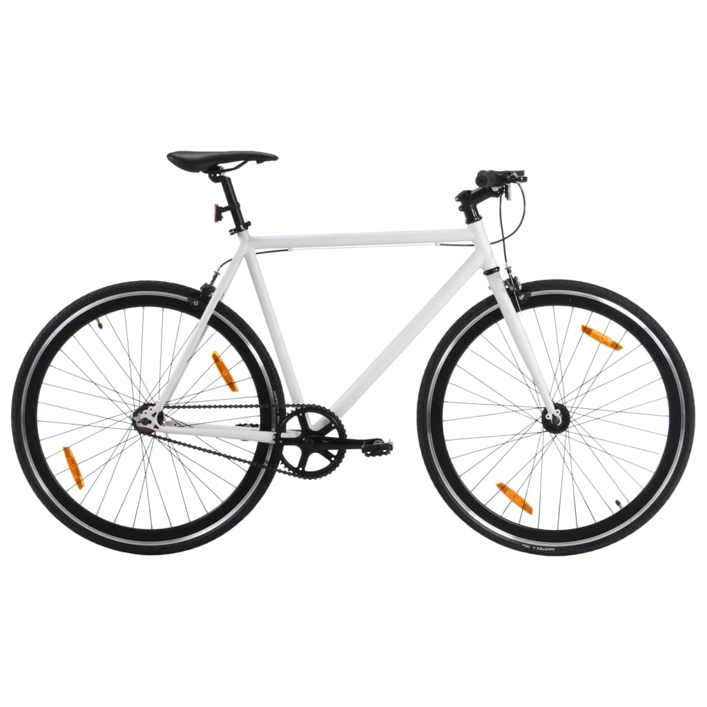 Bicicletă cu angrenaj fix, alb și negru, 700c, 55 cm