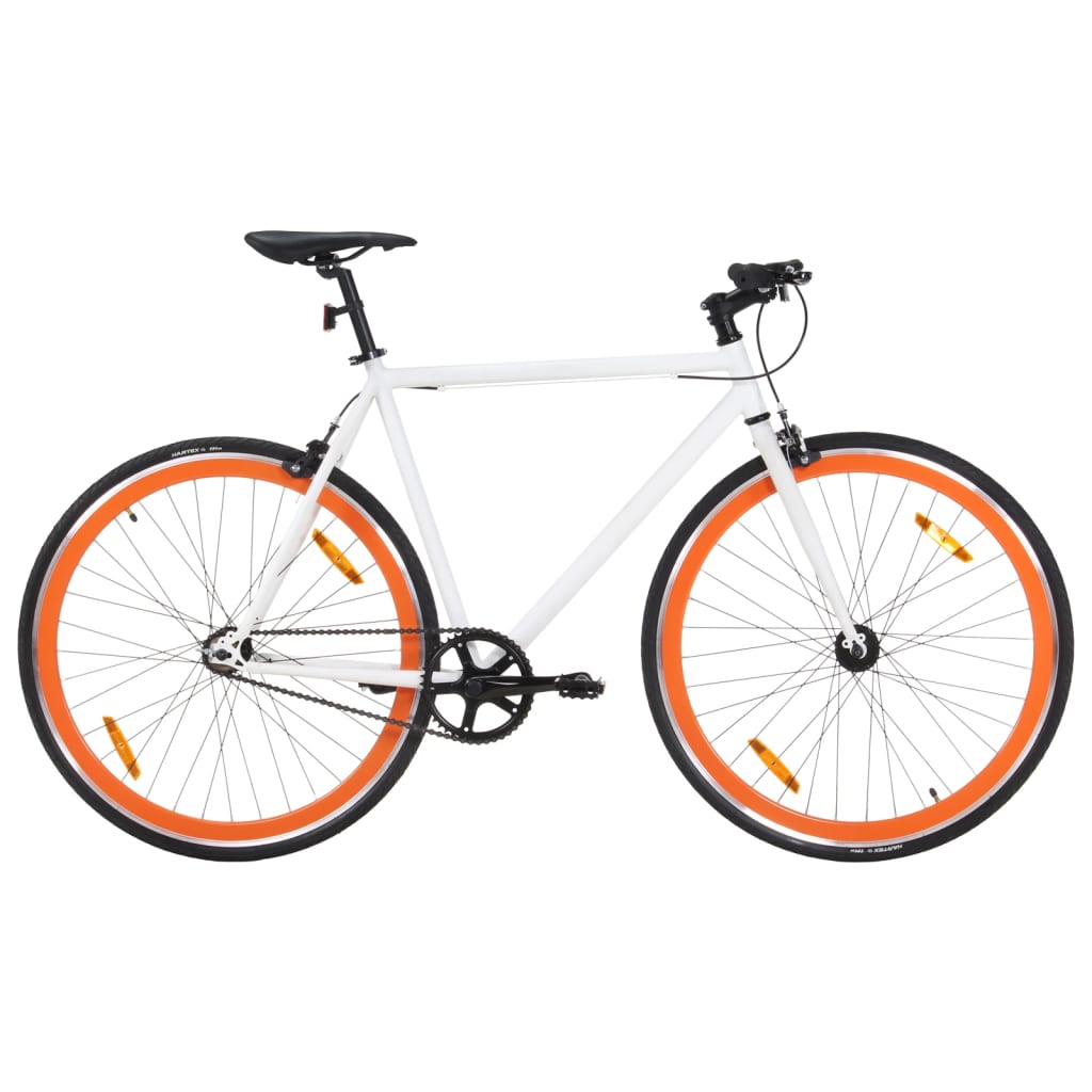 Bicicletă cu angrenaj fix, alb și portocaliu, 700c, 51 cm