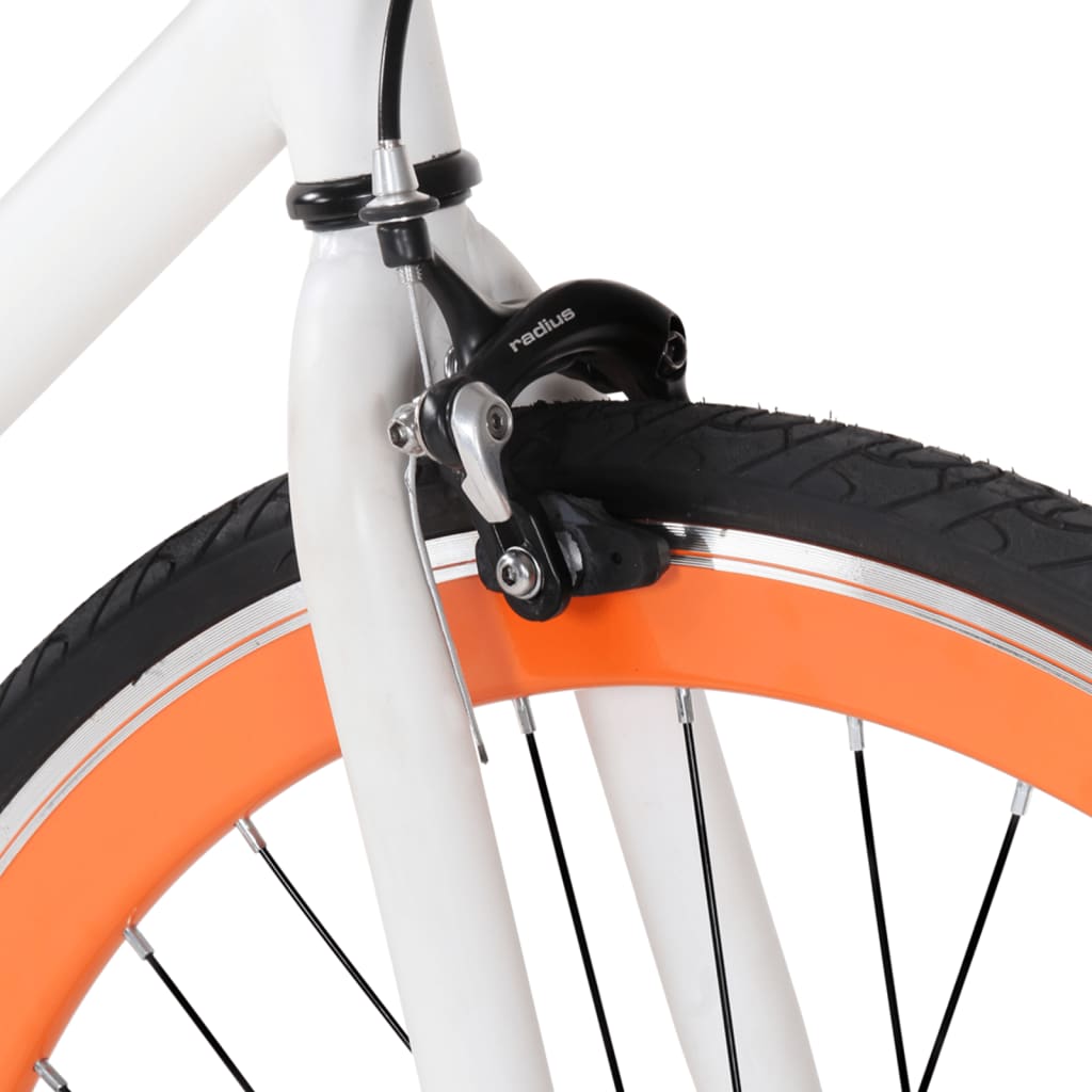 Bicicletă cu angrenaj fix, alb și portocaliu, 700c, 51 cm
