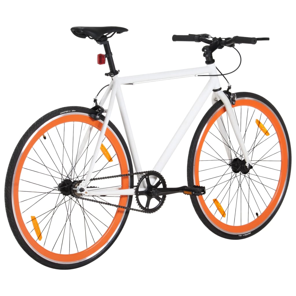 Bicicletă cu angrenaj fix, alb și portocaliu, 700c, 55 cm