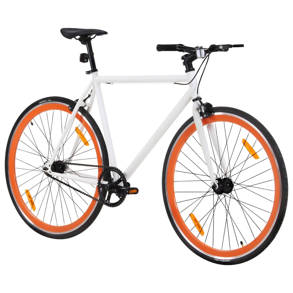 Bicicletă cu angrenaj fix, alb și portocaliu, 700c, 59 cm