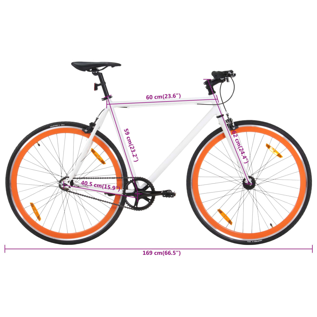 Bicicletă cu angrenaj fix, alb și portocaliu, 700c, 59 cm
