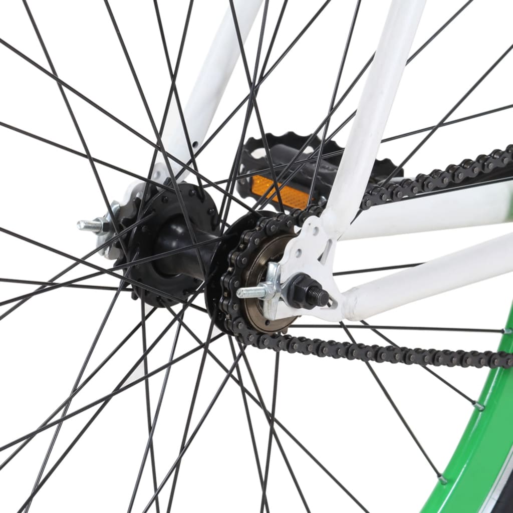 Bicicletă cu angrenaj fix, alb și verde, 700c, 51 cm