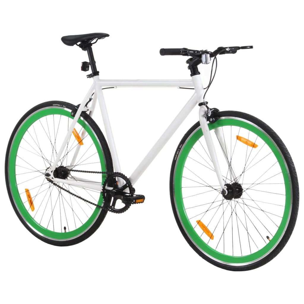 Bicicletă cu angrenaj fix, alb și verde, 700c, 55 cm