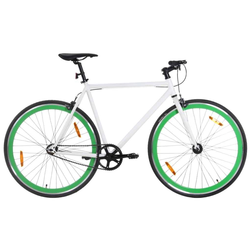 Bicicletă cu angrenaj fix, alb și verde, 700c, 59 cm