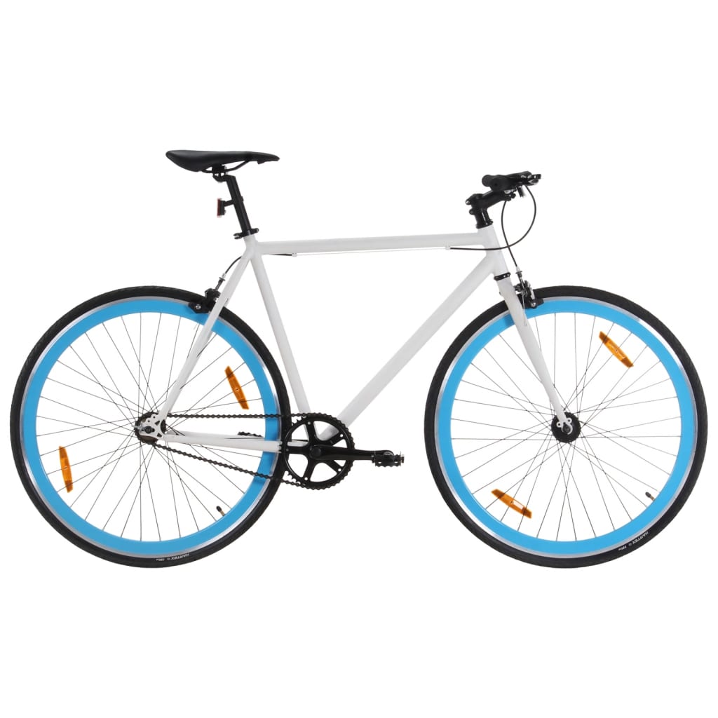 Bicicletă cu angrenaj fix, alb și albastru, 700c, 55 cm