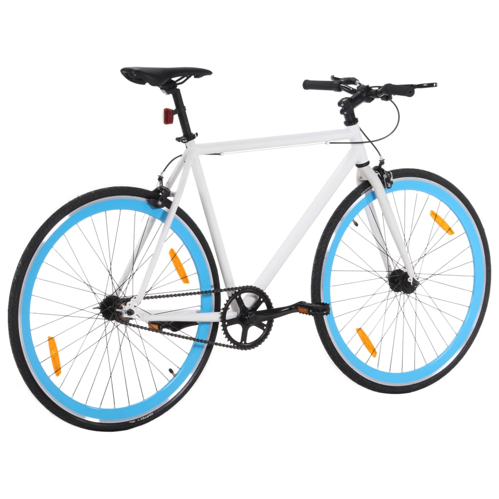 Bicicletă cu angrenaj fix, alb și albastru, 700c, 55 cm