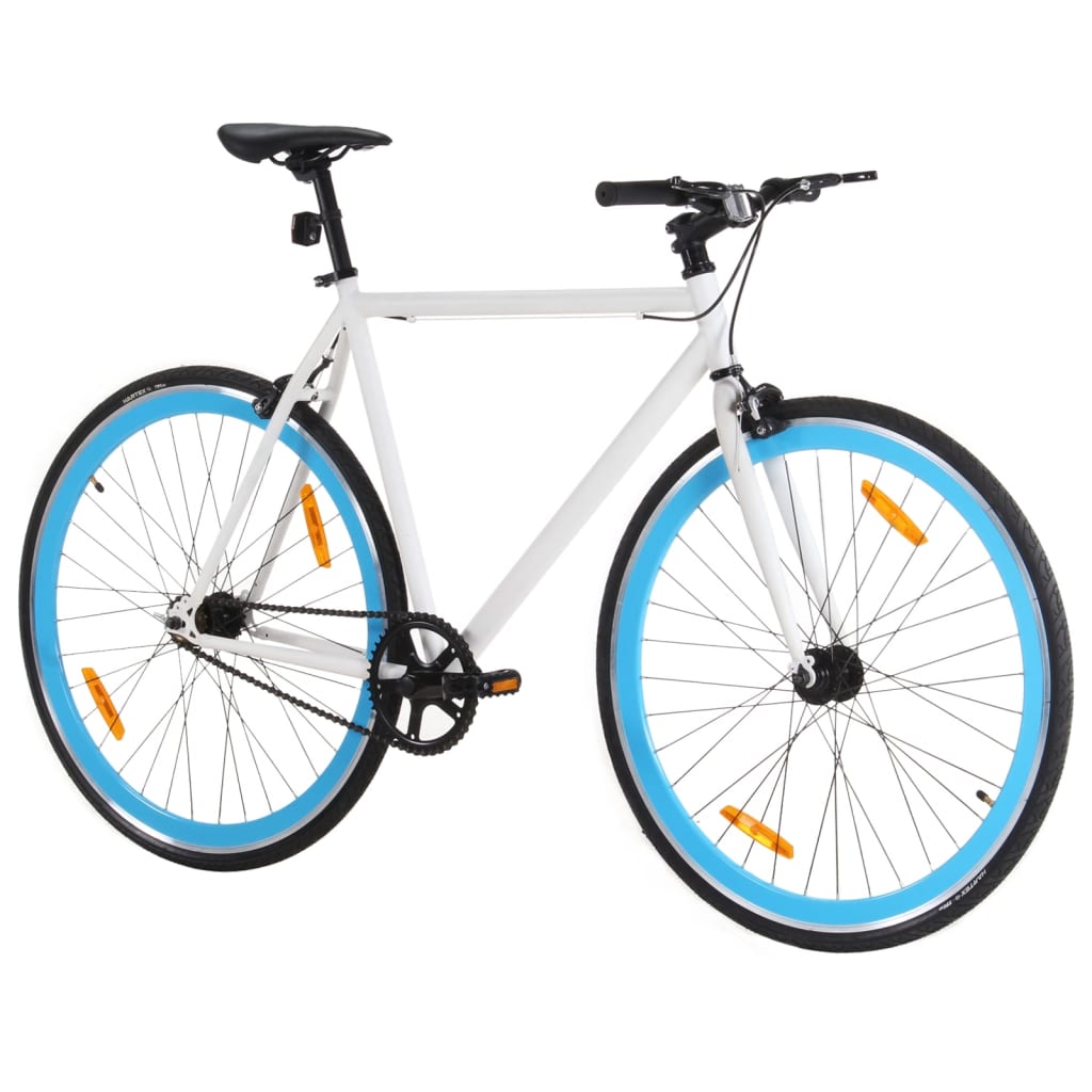 Bicicletă cu angrenaj fix, alb și albastru, 700c, 59 cm