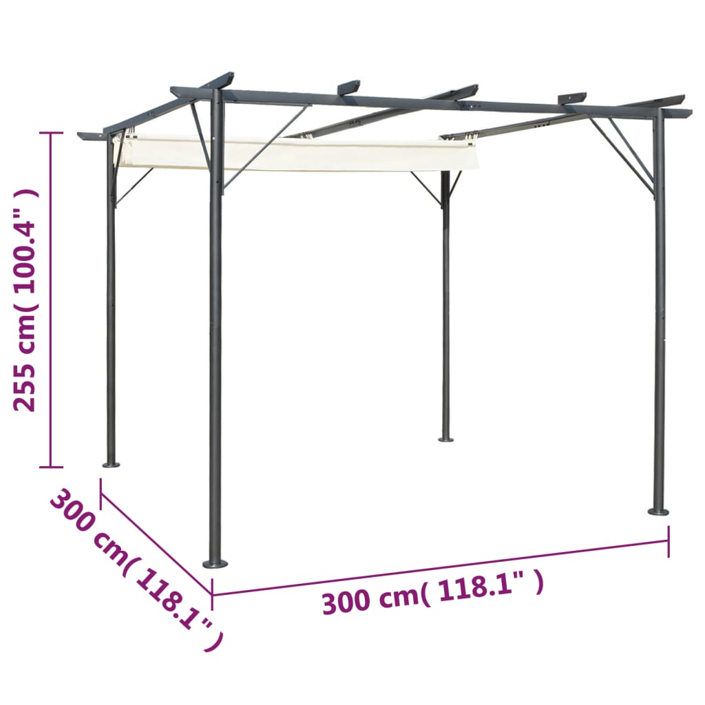 Pergolă cu acoperiș retractabil, alb crem, 3 x 3 m, oțel