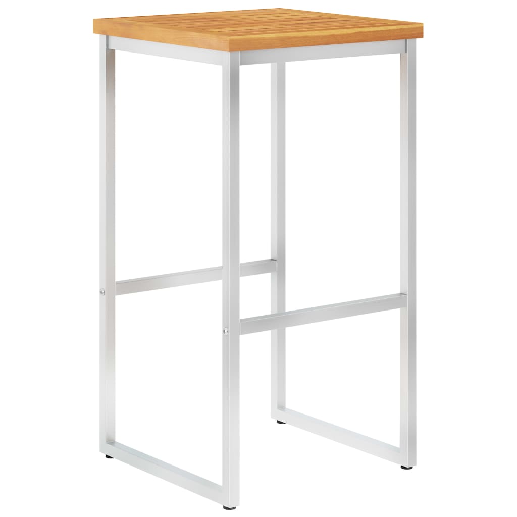 Scaune de bar, 4 buc., lemn masiv de acacia și oțel inoxidabil