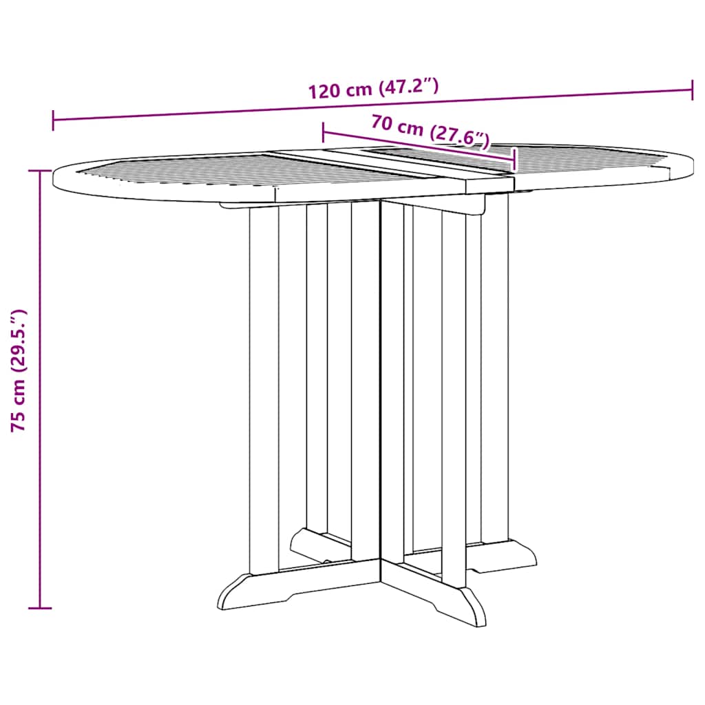 Masă grădină pliabilă, fluture, 120x70x75 cm, lemn masiv de tec