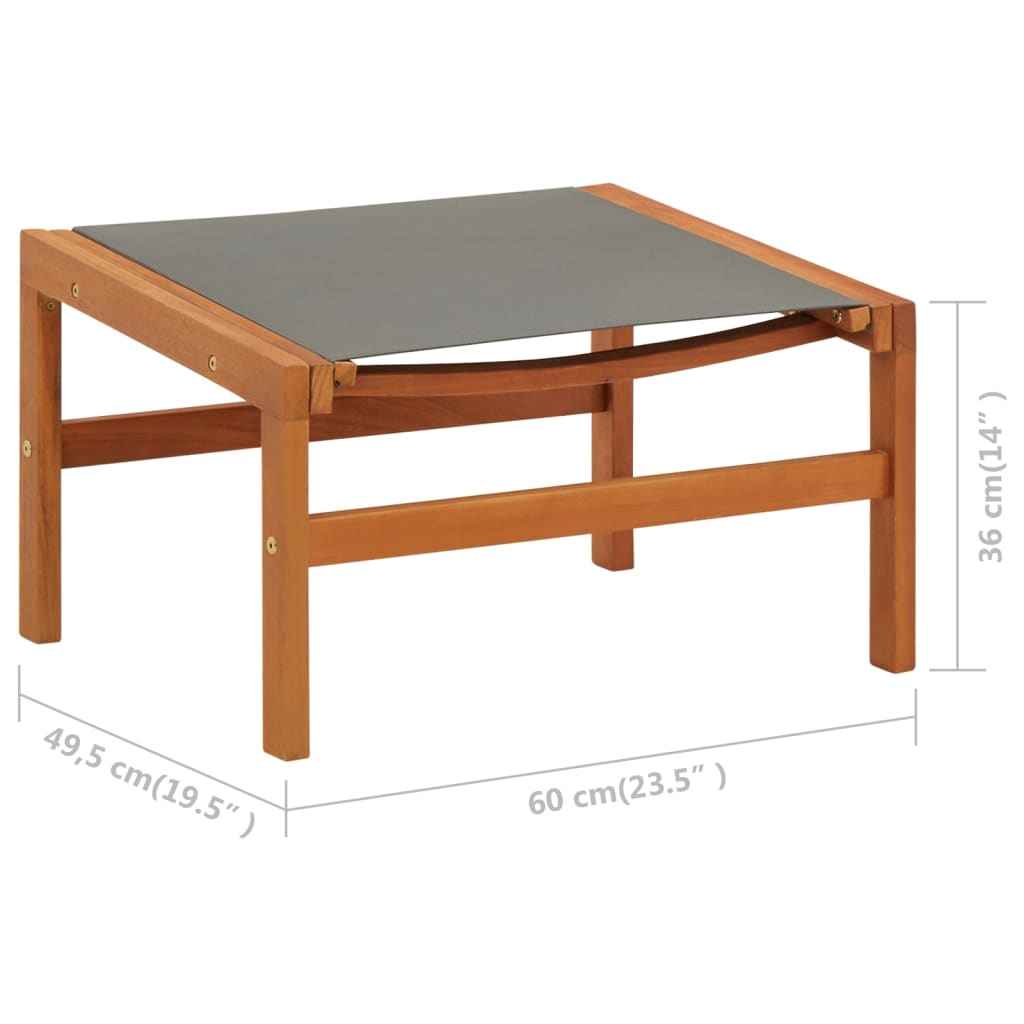 Scaun grădină cu taburet, gri, lemn masiv eucalipt & textilenă