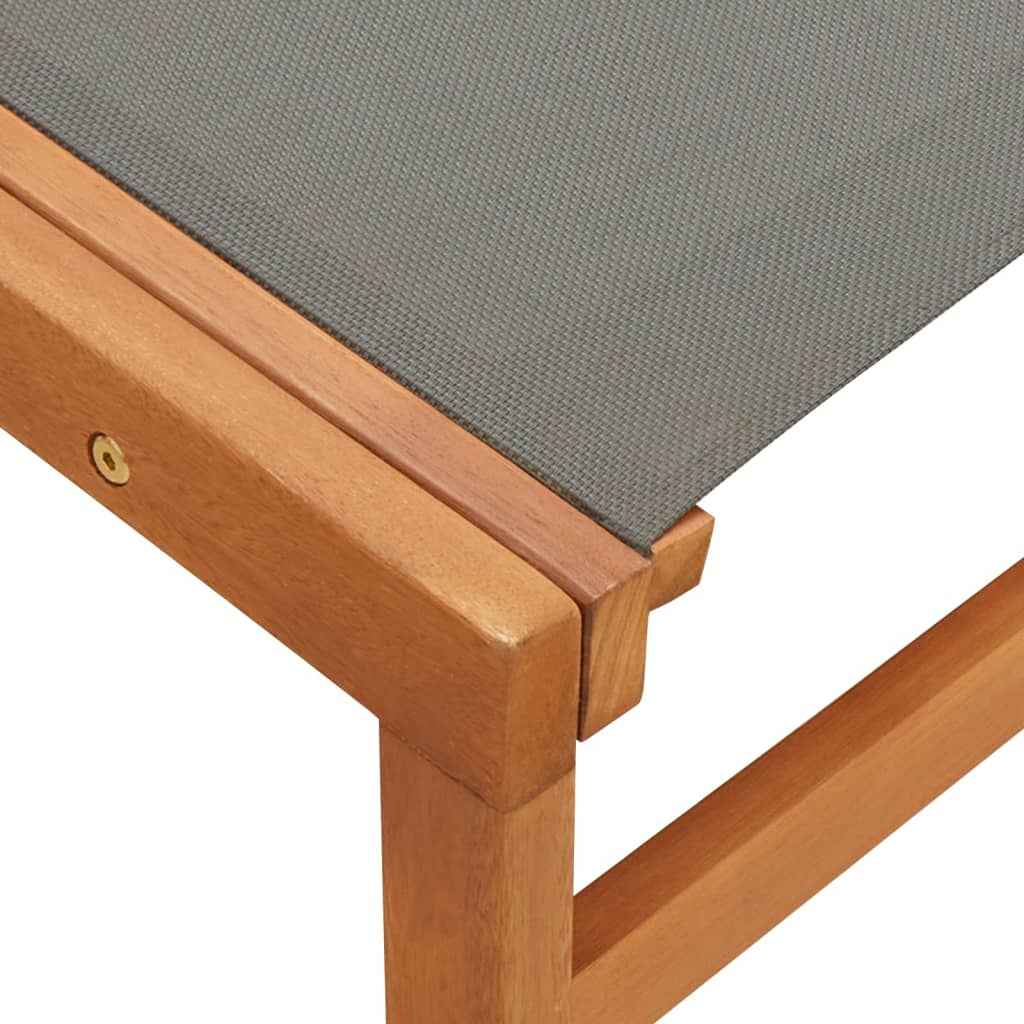 Scaun grădină cu taburet, gri, lemn masiv eucalipt & textilenă