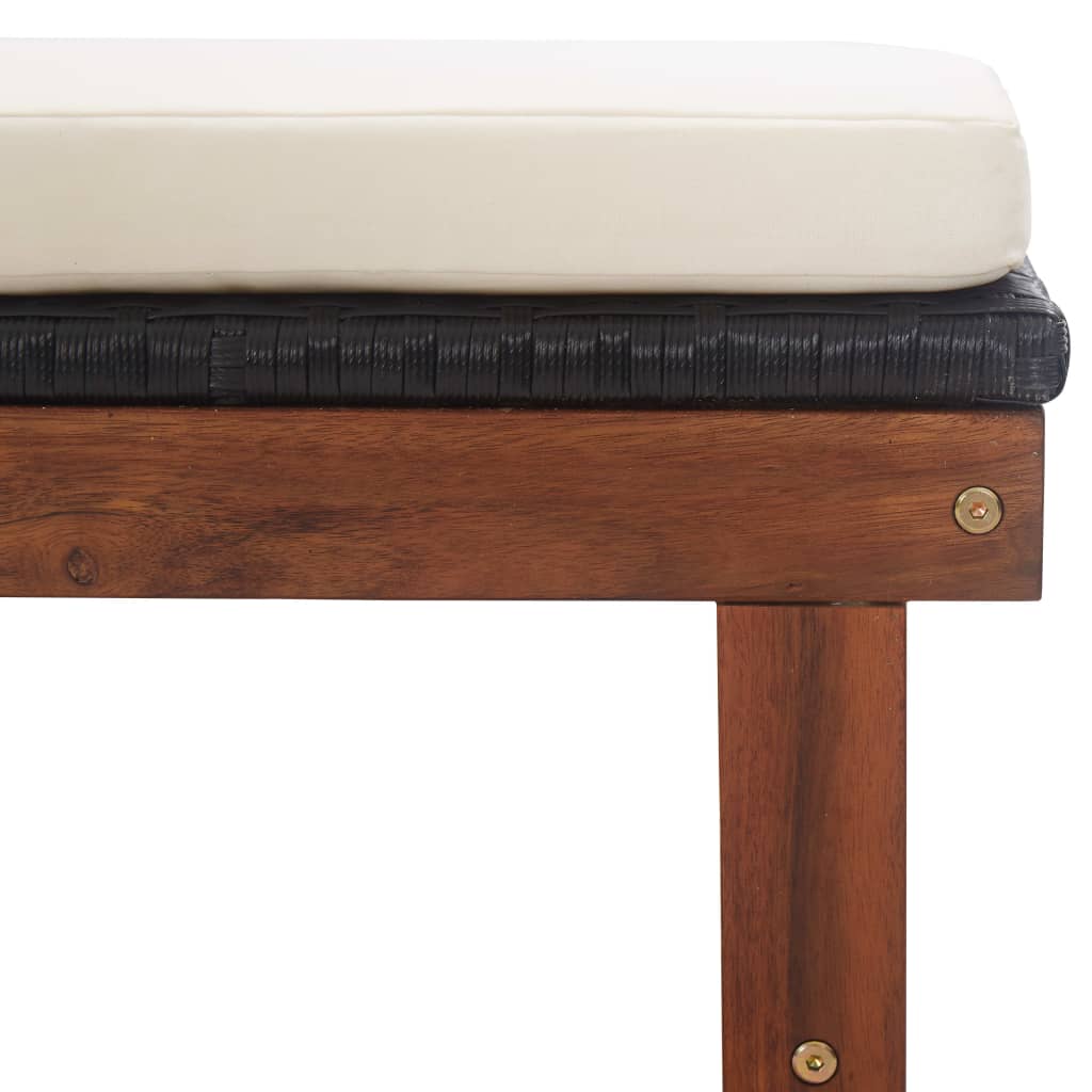 Șezlong cu pernă, negru, poliratan și lemn masiv de acacia