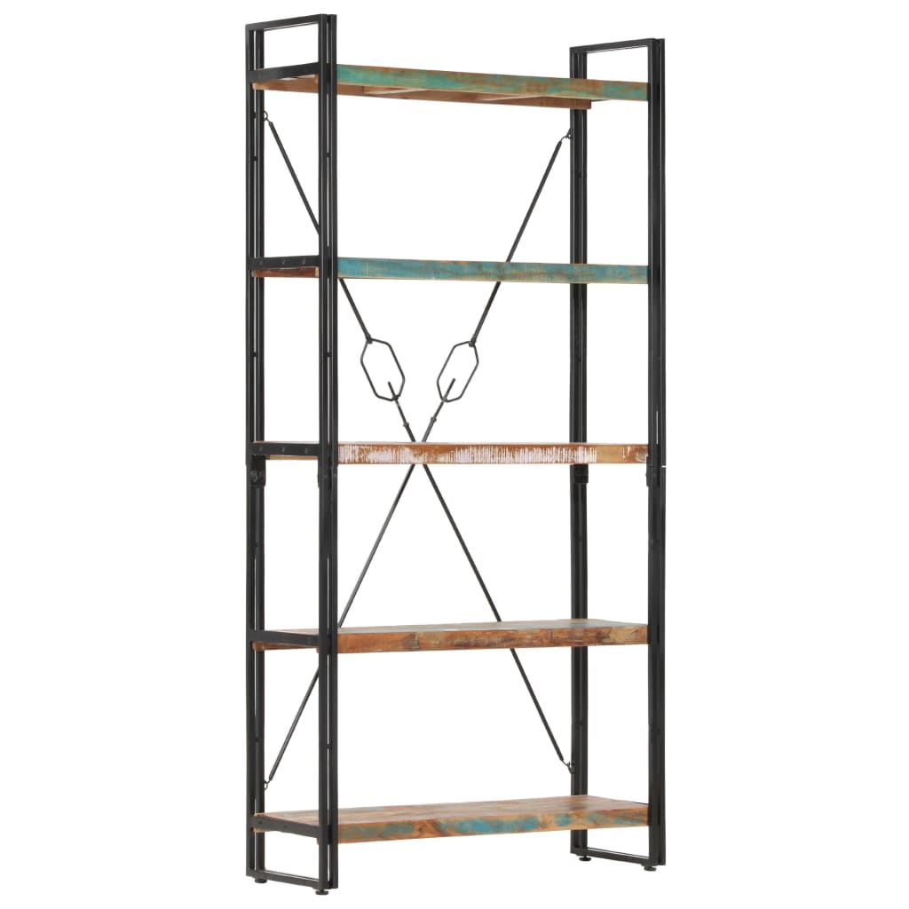 Bibliotecă cu 5 rafturi, 90 x 30 x 180 cm, lemn masiv reciclat