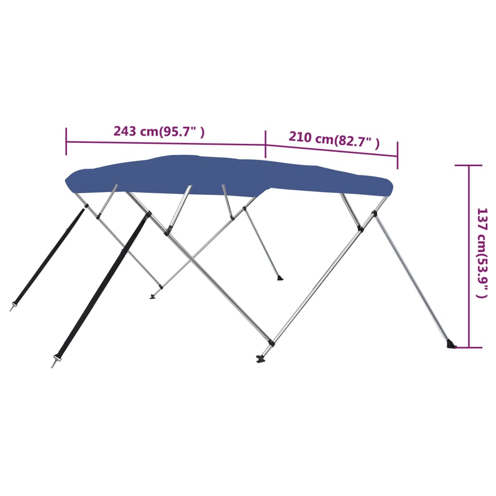 Parasolar barcă Bimini cu 4 arcuri, albastru, 243x210x137 cm