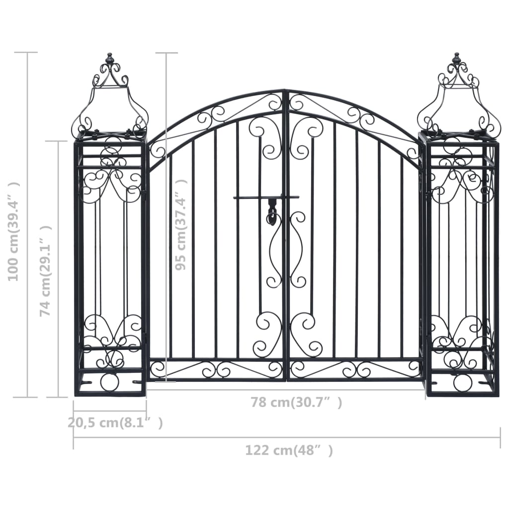 Poartă de grădină ornamentală, 122 x 20,5 x 100 cm, fier forjat