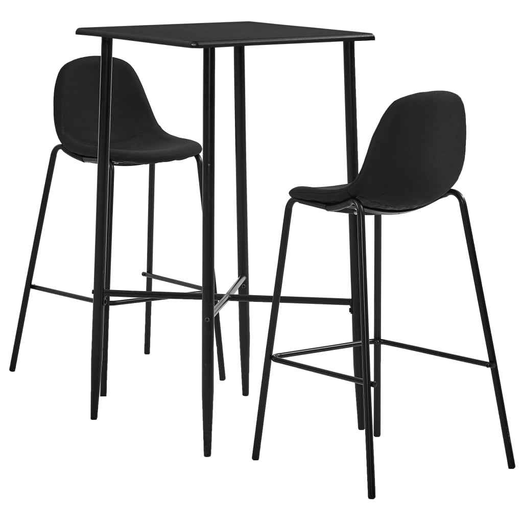 Set mobilier de bar, 3 piese, negru, material textil