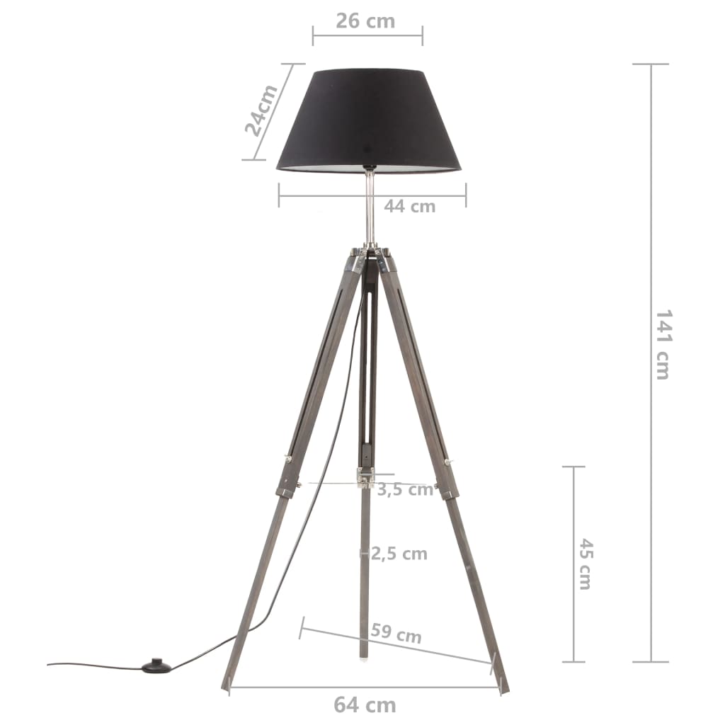 Lampă de podea trepied, negru și auriu, 141 cm, lemn masiv tec