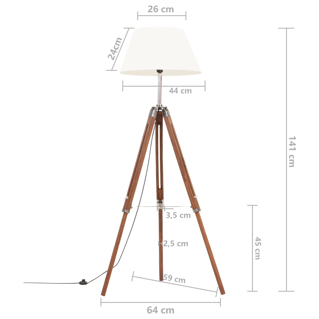 Lampă de podea trepied, maro miere și alb, 141 cm, lemn de tec