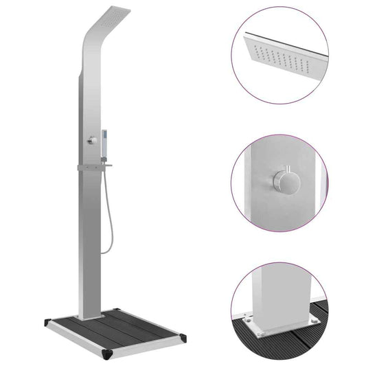 Duș de exterior cu cădiță, WPC și oțel inoxidabil