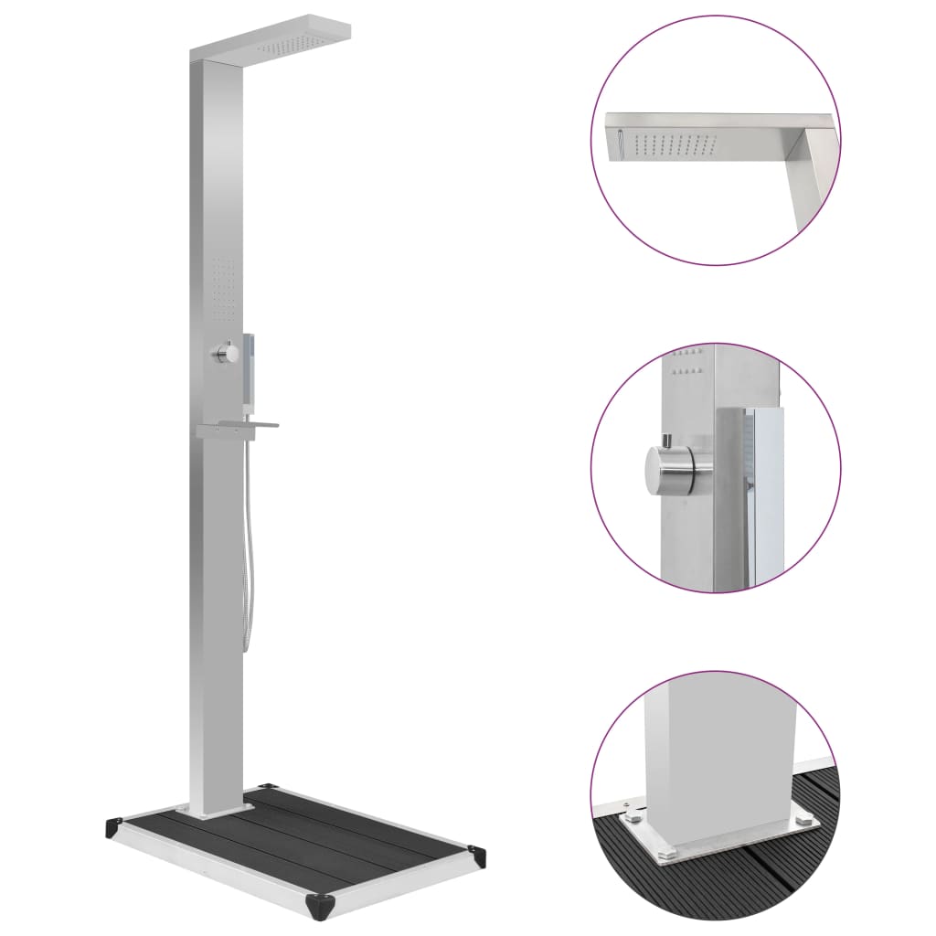 Duș de exterior cu platformă, WPC și oțel inoxidabil