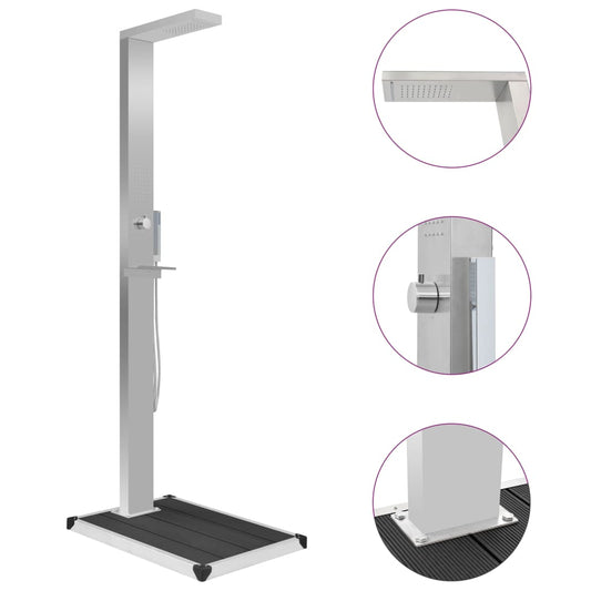 Duș de exterior cu platformă, WPC și oțel inoxidabil