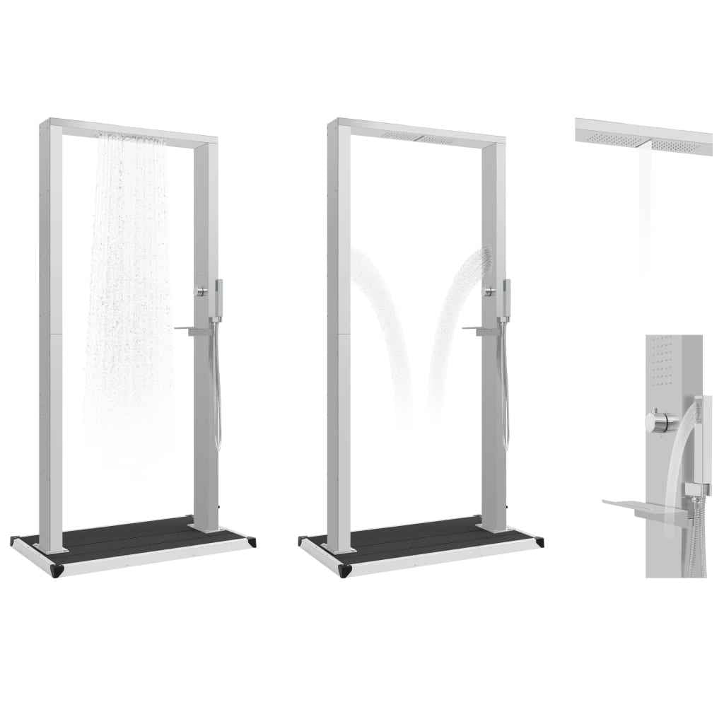 Duș de exterior cu tăviță, WPC și oțel inoxidabil