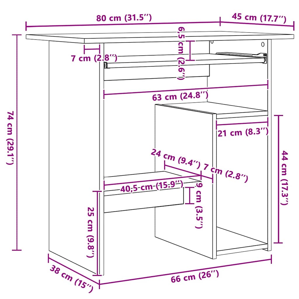 Birou, stejar sonoma, 80x45x74 cm, lemn prelucrat