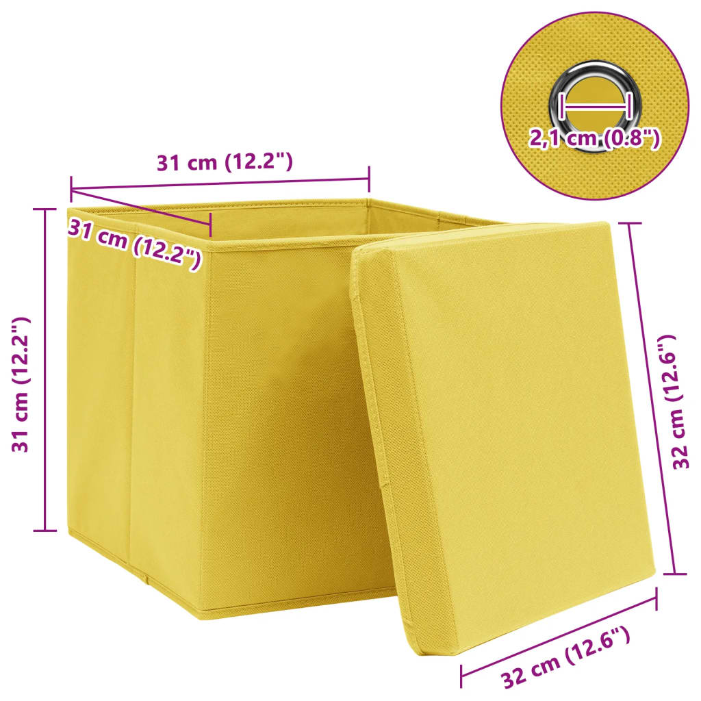 Cutii depozitare cu capace 10 buc. galben, 32x32x32 cm, textil