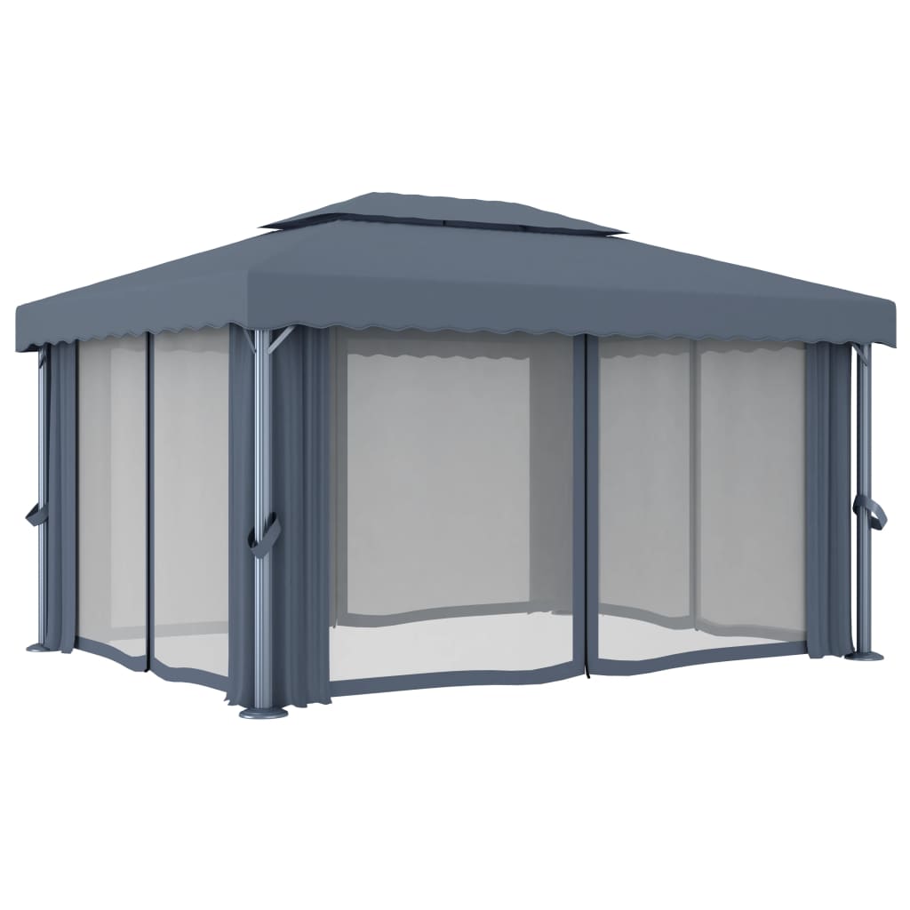 Pavilion cu perdea, antracit, 4 x 3 m, aluminiu