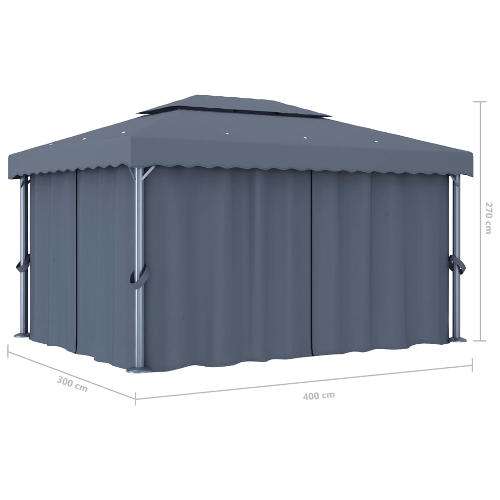 Pavilion cu perdea, antracit, 4 x 3 m, aluminiu