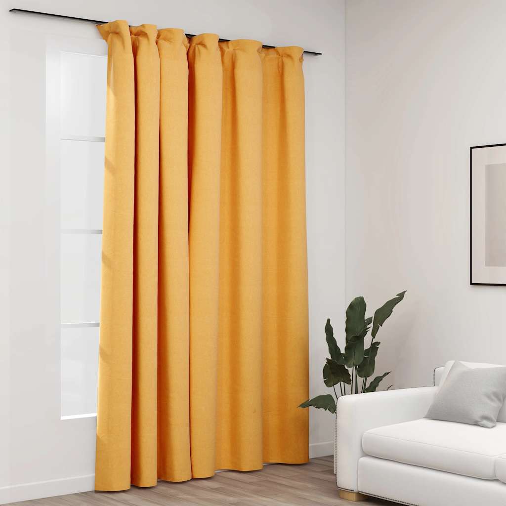 Draperie opacă, aspect de in, galben, 290 x 245 cm, cu cârlige